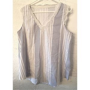 Vertical Stripe Lace Trim Tank Blouse (M)